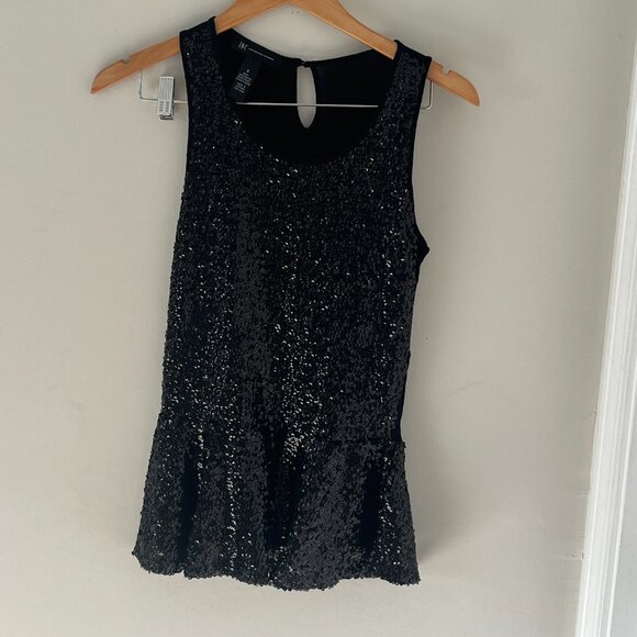 Sleeveless Black Sequin Peplum INC Top Size Small - Picture 2 of 4